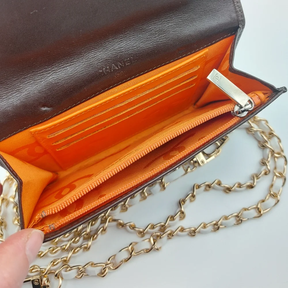 CHANEL Black & Tan Quilted Wallet-on-Chain with Gold Chain